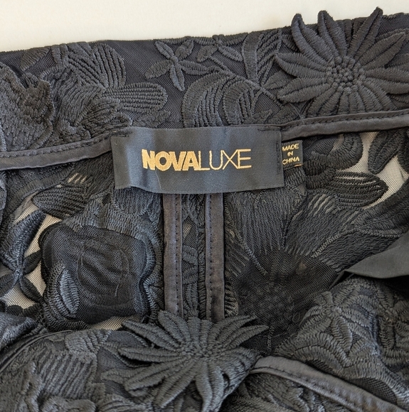 Fashion Nova Denise Sheer Mesh Flower Embroidered Hi-Rise Flare Pants Black sz L - Picture 8 of 17